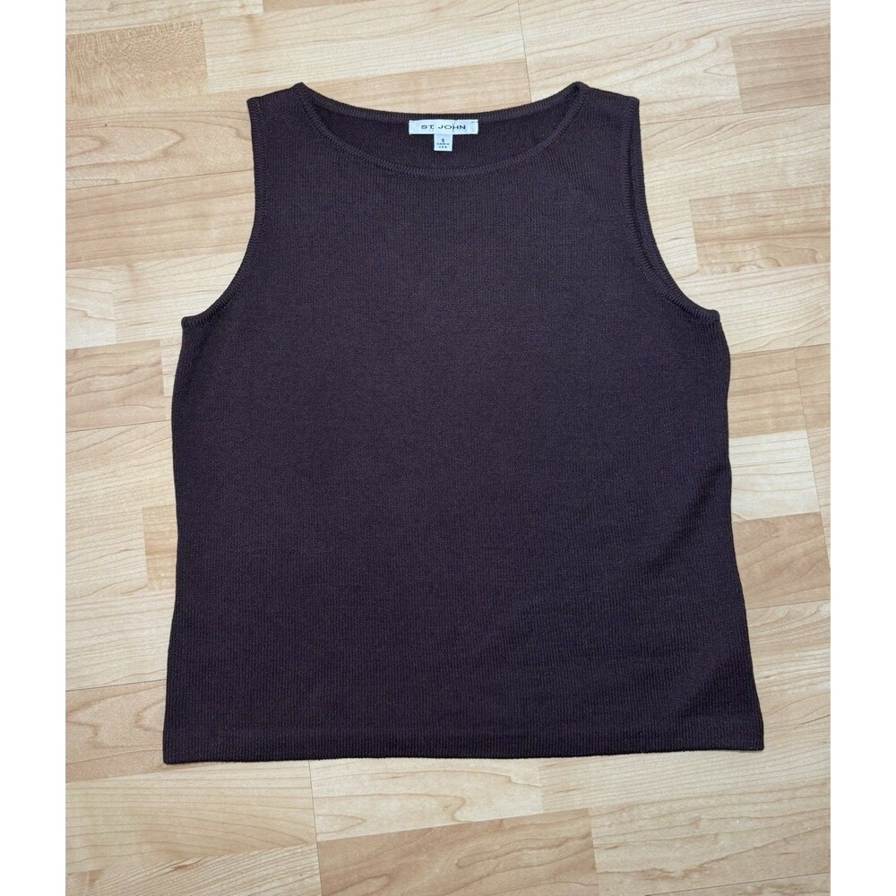 VTG . St. John Collection Women’s Classic Knit Top Size Small Brown Sleeveless - Picture 4 of 10